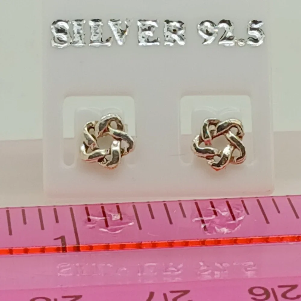 Sterling Silver 925 Celtic Knot Star Stud Earrings Interwoven Geometric Vintage - Picture 15 of 16